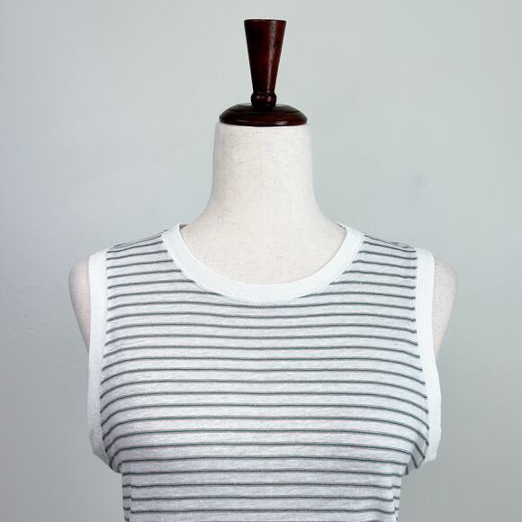 Frame 100% Organic Linen Green Stripe Crew Neck Muscle Tank - Picture 5 of 15